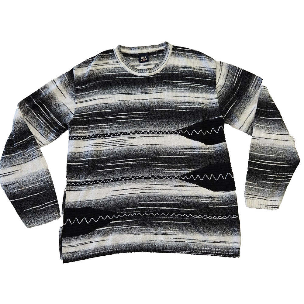 Max Min Unisex Mixed Knit Crewneck Long Sleeve Abstract Print Sweater. Size L‎